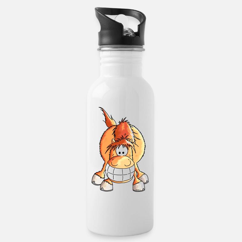 Grinsepferd - Pferd - Pony - Trinkflasche mit integriertem Trinkhalm - Weiß