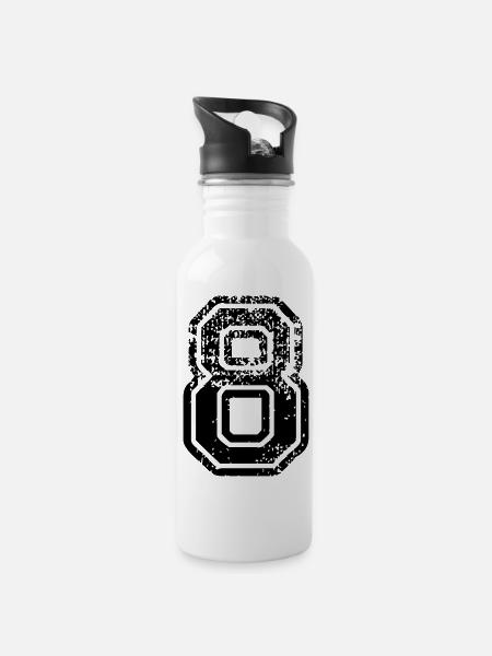 8 - Nummer - Trinkflasche mit integriertem Trinkhalm - Weiß