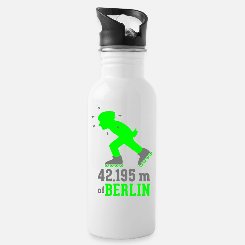 Inlineskating Marathon Berlin 42.195 m - Trinkflasche mit integriertem Trinkhalm - Weiß