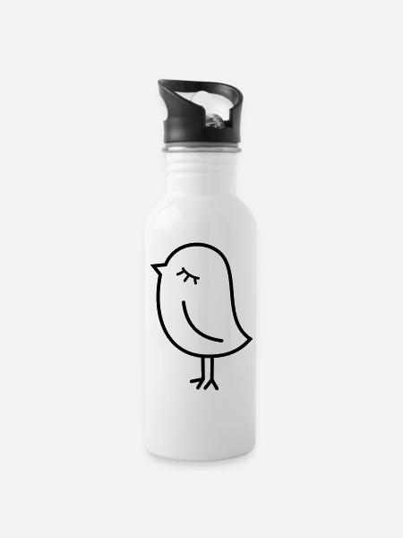 Spatz Vogel – Piepmatz Küken Tweet Vögelchen - Trinkflasche mit integriertem Trinkhalm - Weiß