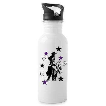 Cowgirl Western Rider with horse silhouette - Water bottle with straw - white - Right
