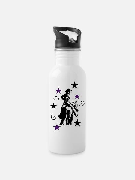 Westernreiterin mit Pferd Silhouette - Trinkflasche mit integriertem Trinkhalm - Weiß