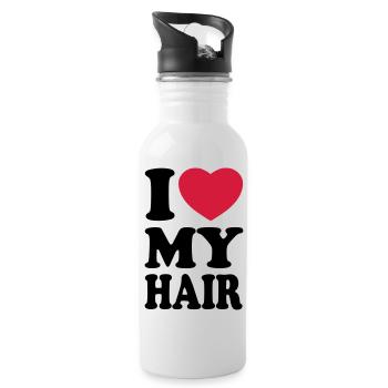 I love my hair - Ich liebe meine Haare - Trinkflasche mit integriertem Trinkhalm - Weiß - Rechts