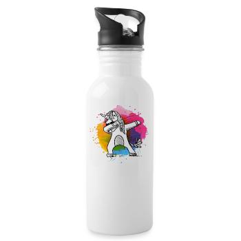 Dabbing Einhorn, Unicorn, Einhörner mit Farben - Trinkflasche mit integriertem Trinkhalm - Weiß - Rechts