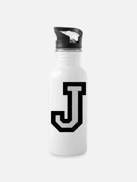 Buchstabe J - Trinkflasche mit integriertem Trinkhalm - Weiß