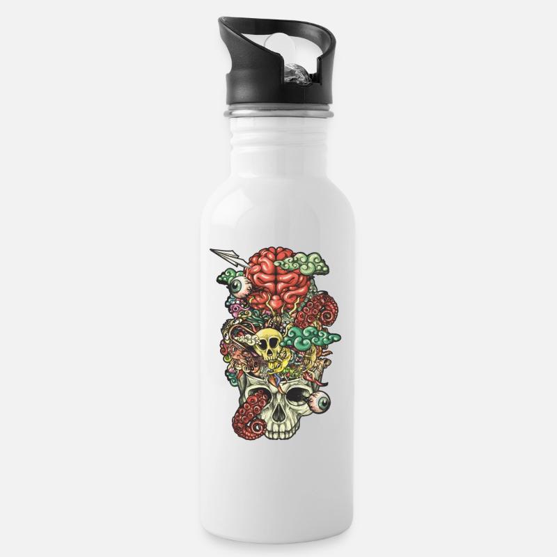 Brain Doodle - Water bottle with straw - white