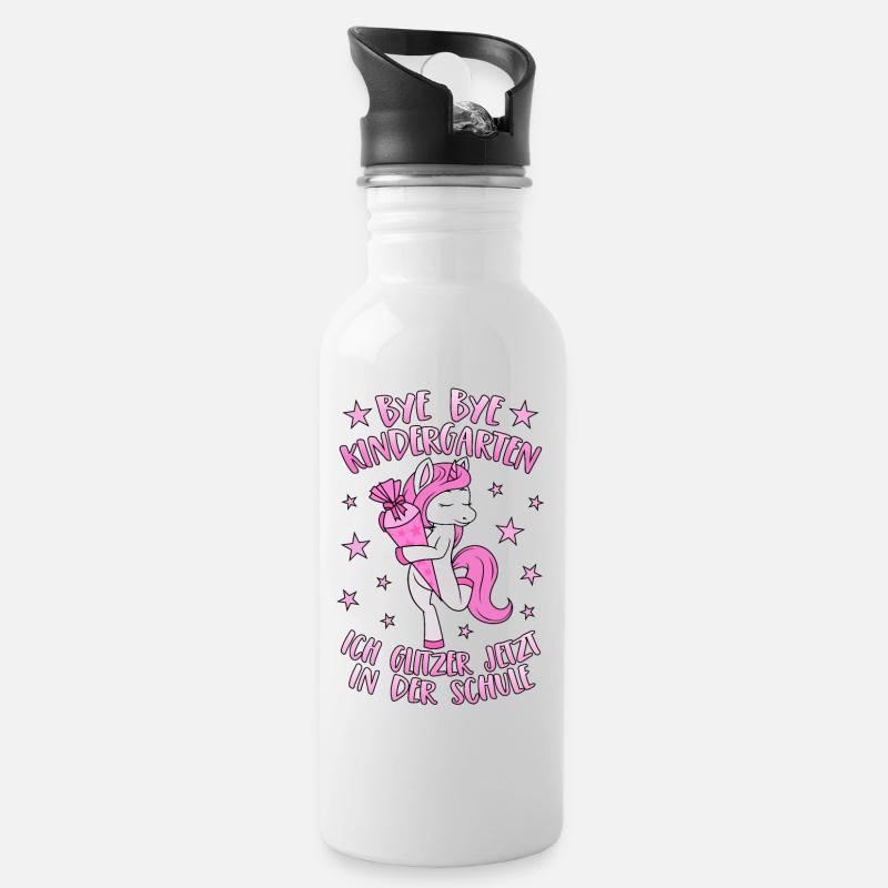 Einhorn Bye Bye Kindergarten Glitzer Schule Rosa - Trinkflasche mit integriertem Trinkhalm - Weiß