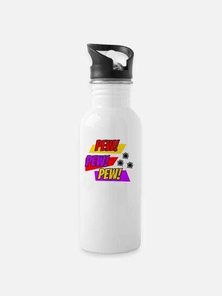 Comic PEW PEW Comic Style - Trinkflasche mit integriertem Trinkhalm - Weiß
