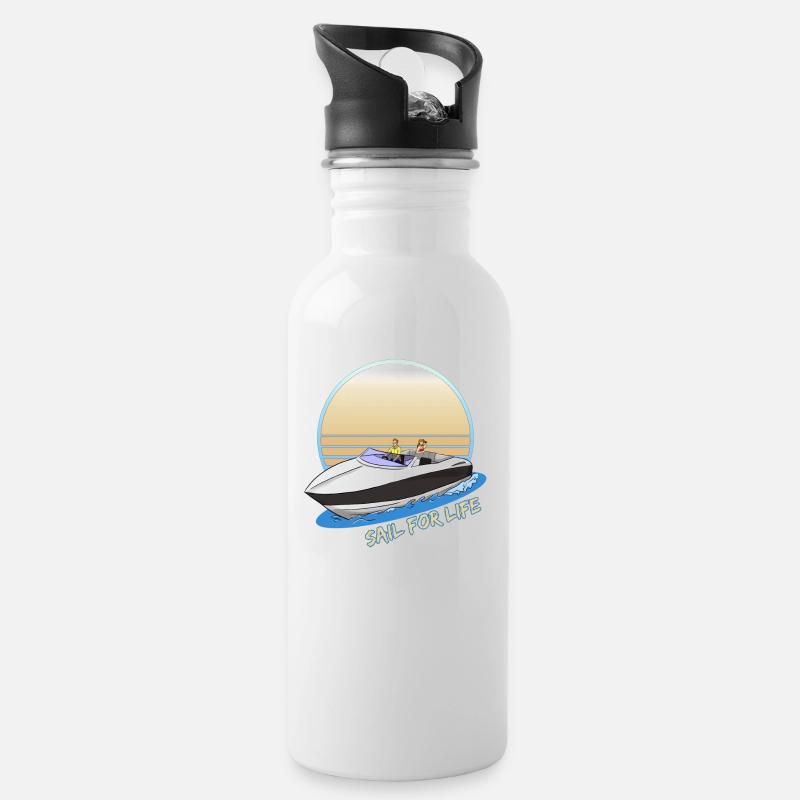 Motorboot - Trinkflasche mit integriertem Trinkhalm - Weiß