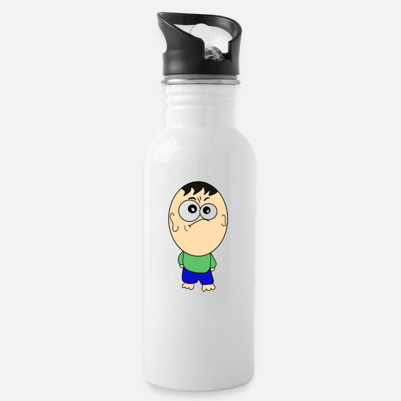 Lustige Comicfigur - Trinkflasche mit integriertem Trinkhalm - Weiß