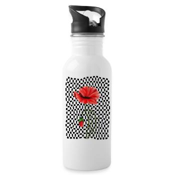 Rote Mohnblume - Trinkflasche mit integriertem Trinkhalm - Weiß - Rechts