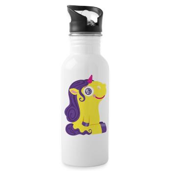 Kleines Einhorn - Trinkflasche mit integriertem Trinkhalm - Weiß - Rechts