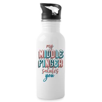Mein Mittelfinger begrüßt dich - Trinkflasche mit integriertem Trinkhalm - Weiß - Rechts