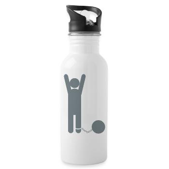 Mann in Ball und Kette - Trinkflasche mit integriertem Trinkhalm - Weiß - Rechts