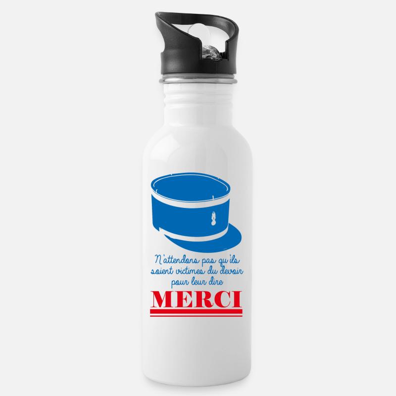 Victimes du Devoir Gendarmes Merci - Gourde avec paille intégrée - blanc