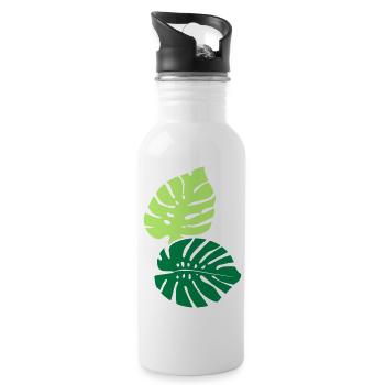 Deux MonsterAblättr / Two Monstera Leaves (2c) - Gourde avec paille intégrée - blanc - Droite