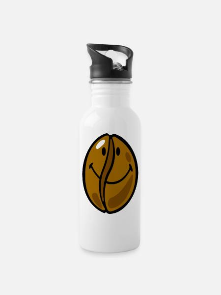 Smiley Coffee Bean - Trinkflasche mit integriertem Trinkhalm - Weiß