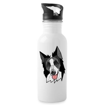 Border Collie - Noir et Blanc - Gourde avec paille intégrée - blanc - Droite