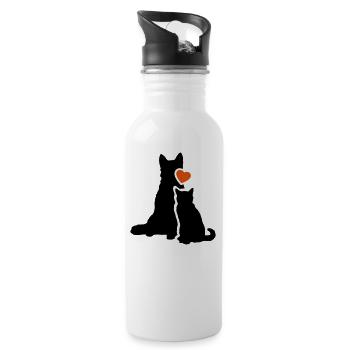 Chat et chien ensemble Cat and Dog together Love - Gourde avec paille intégrée - blanc - Droite