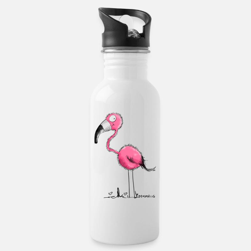 Der Flamingo - Trinkflasche mit integriertem Trinkhalm - Weiß