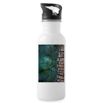 Naturbild Holzsteg mit Fischen - Geschenkidee - Trinkflasche mit integriertem Trinkhalm - Weiß - Rechts