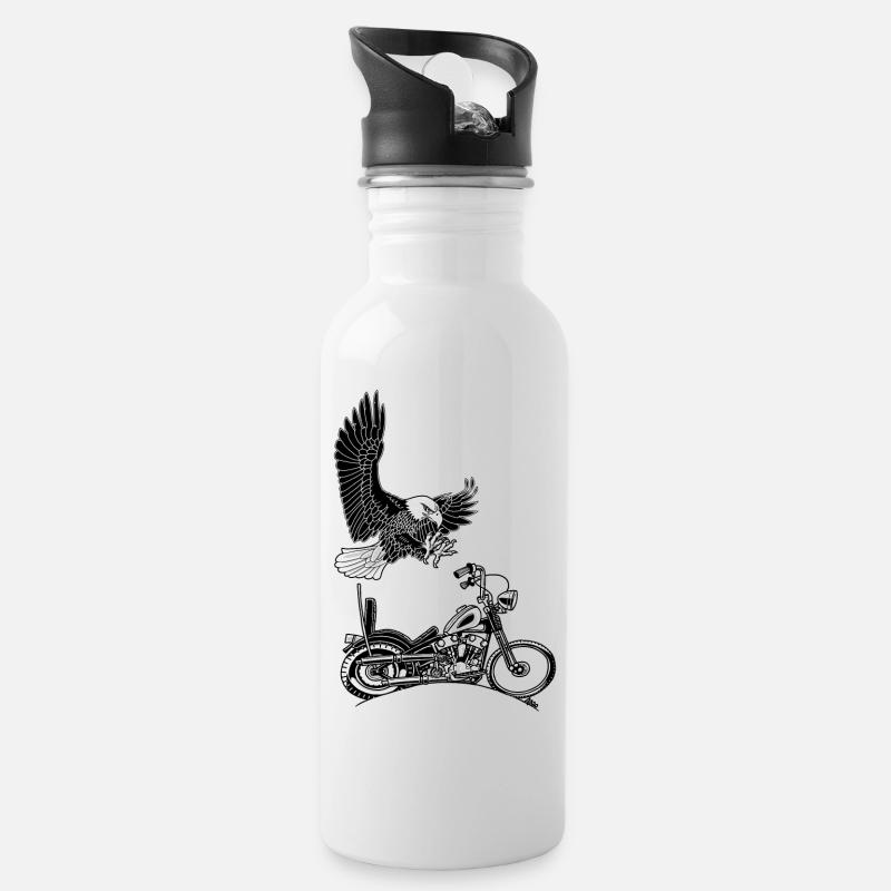 0906 eagle chopper knucklehead - Water bottle with straw - white