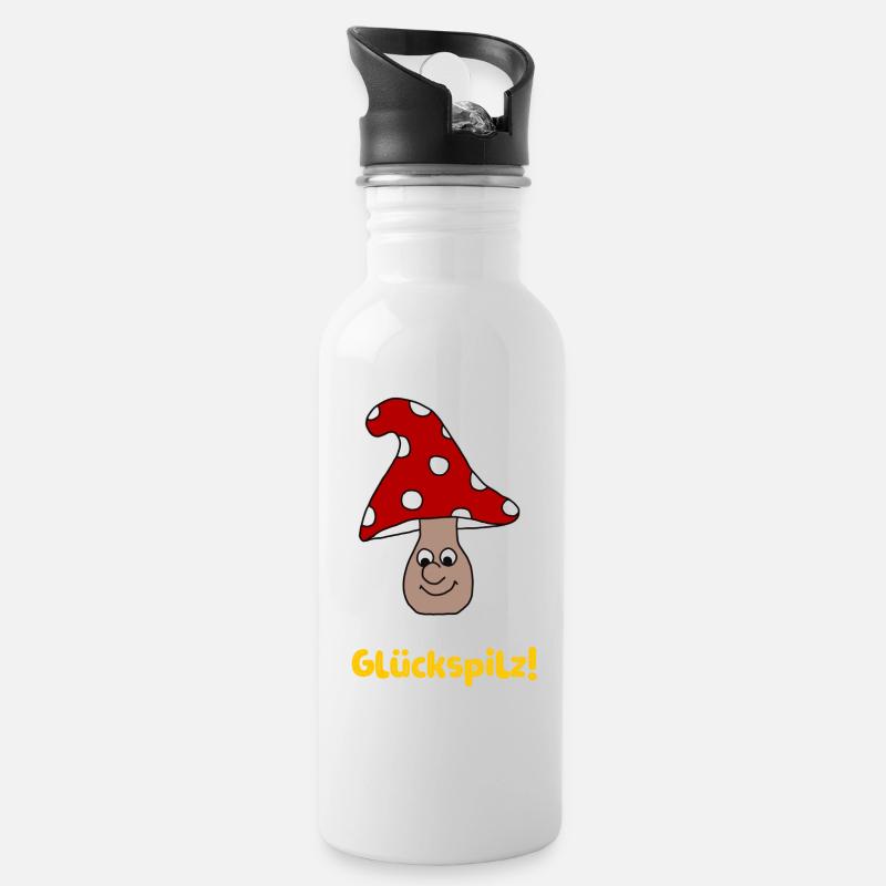 Glückspilz - Trinkflasche mit integriertem Trinkhalm - Weiß