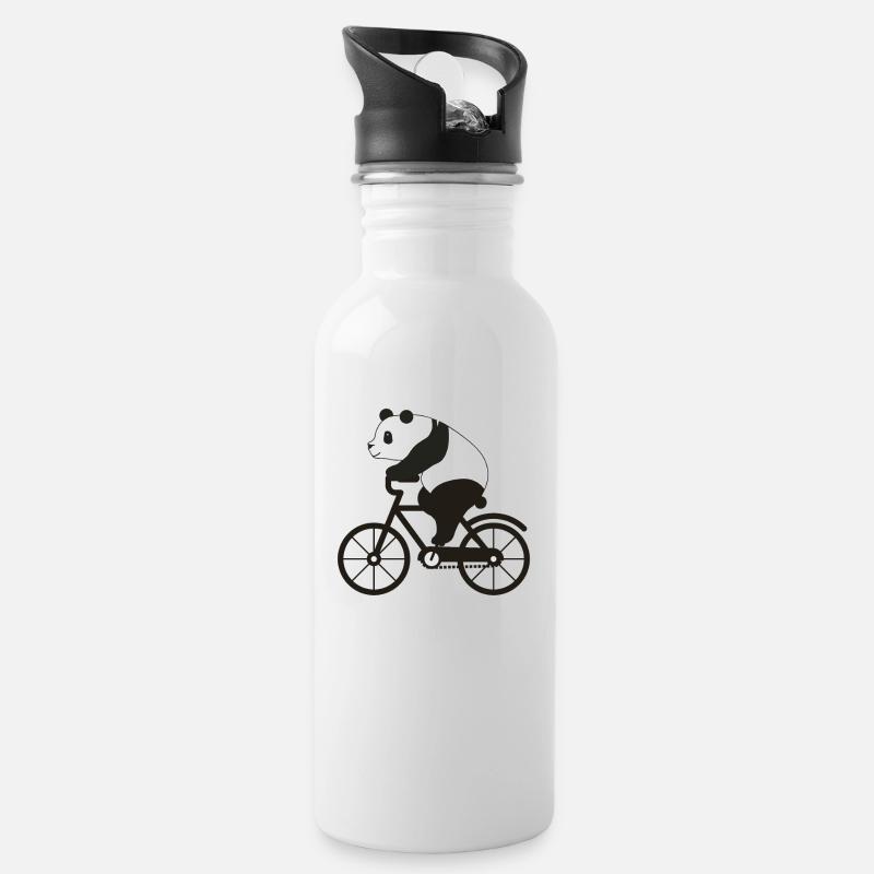Fahrrad Panda - Trinkflasche mit integriertem Trinkhalm - Weiß