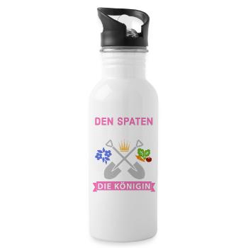 Reichet mir den Spaten Königin Gärtnern Spruch - Trinkflasche mit integriertem Trinkhalm - Weiß - Rechts