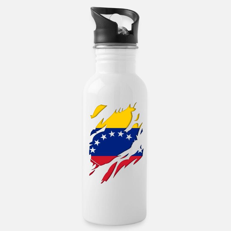 Venezuela flag torn motif - Water bottle with straw - white