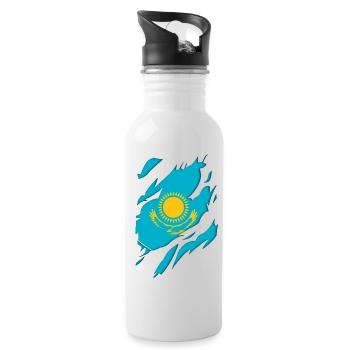 Kazakhstan flag torn motif - Water bottle with straw - white - Right