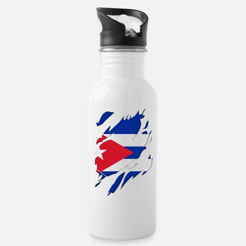 Kuba Flagge zerrissenes Motiv - Trinkflasche mit integriertem Trinkhalm - Weiß