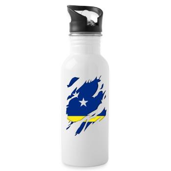 Curaçao flag torn motif - Water bottle with straw - white - Right