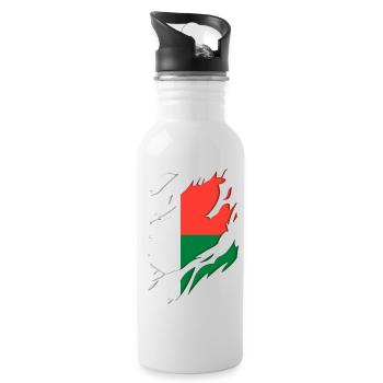 Madagascar flag torn motif - Water bottle with straw - white - Right
