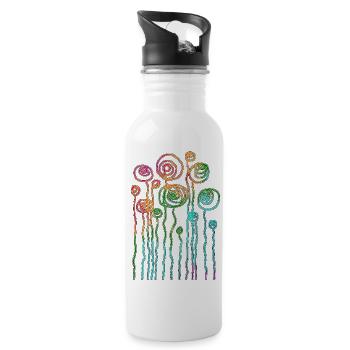 Blumen - Trinkflasche mit integriertem Trinkhalm - Weiß - Rechts
