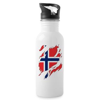Norway flag torn motif - Water bottle with straw - white - Right