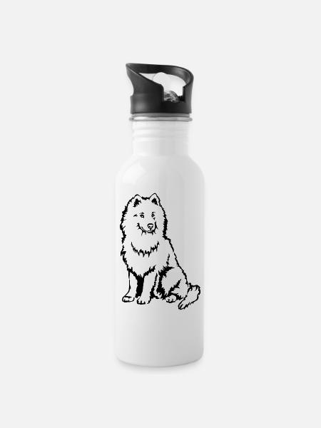 Samoyed - Water bottle with straw - white
