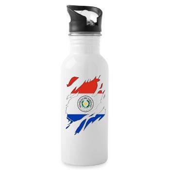 Paraguay flag torn motif - Water bottle with straw - white - Right