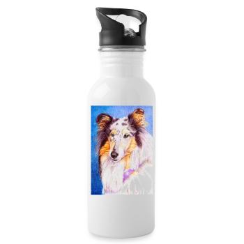 collie blueMerle sticker - Water bottle with straw - white - Right