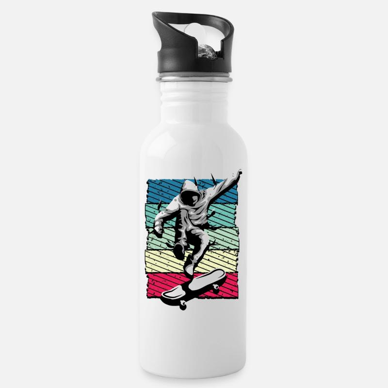 Skate | Skateboard fahren | Skater - Trinkflasche mit integriertem Trinkhalm - Weiß