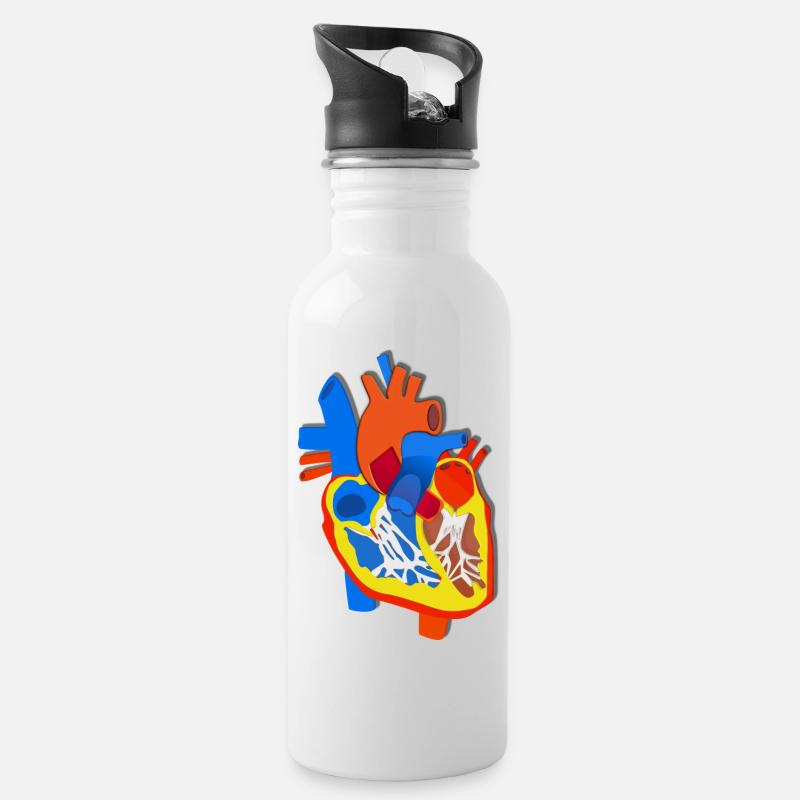 Farbige Herz-Anatomie Illustration - Trinkflasche mit integriertem Trinkhalm - Weiß