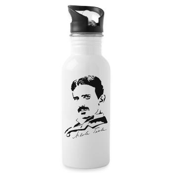 Portrait Nikola Tesla signed - Water bottle with straw - white - Right