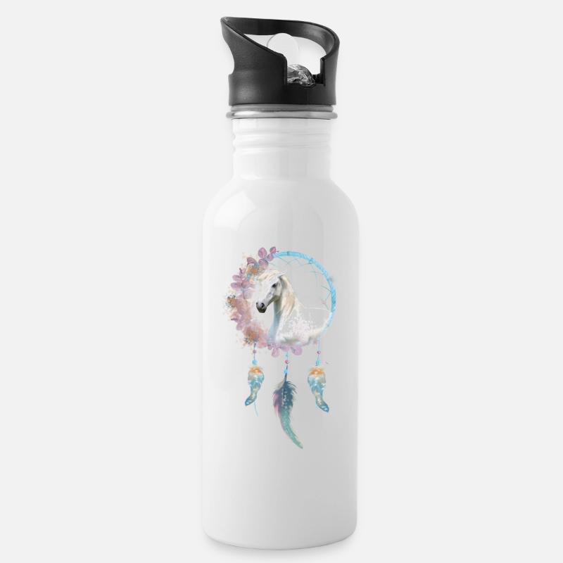 Traumfänger - Trinkflasche mit integriertem Trinkhalm - Weiß