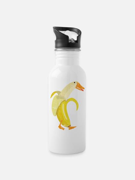 Funny Duck Banana Farm Animal Fruit Pun Design - Water bottle with straw - white