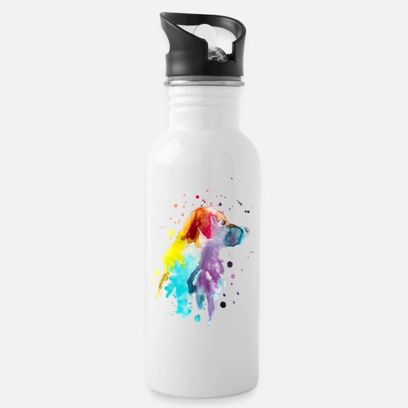 Australian Shepherd - Trinkflasche mit integriertem Trinkhalm - Weiß