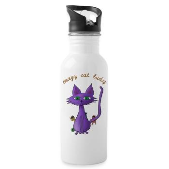 crazy cat lady - Water bottle with straw - white - Right