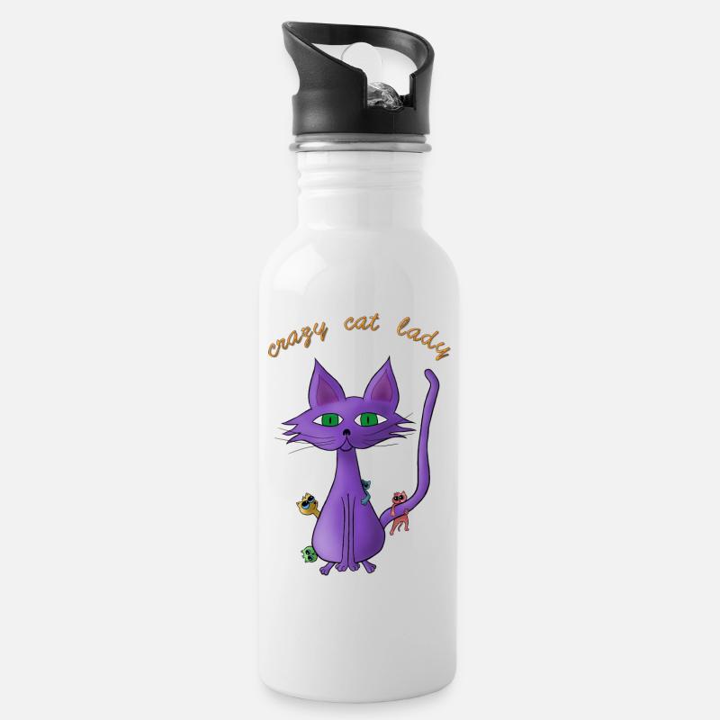 crazy cat lady - Trinkflasche mit integriertem Trinkhalm - Weiß