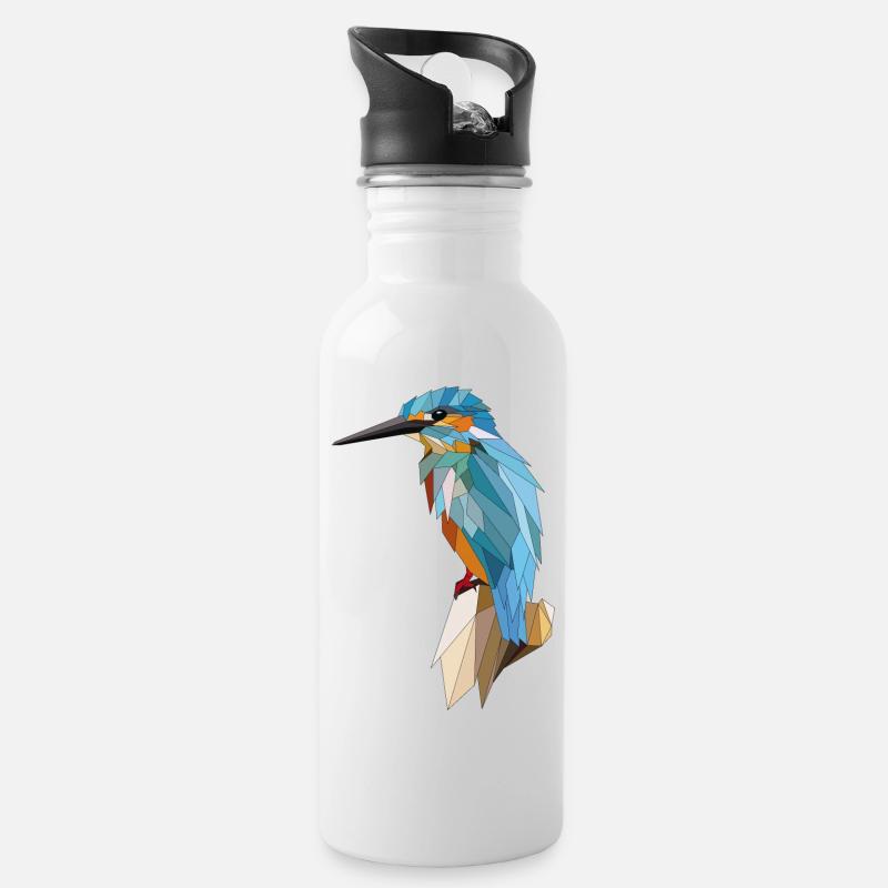 Eisvogel Polygon Raster Grafik - Trinkflasche mit integriertem Trinkhalm - Weiß
