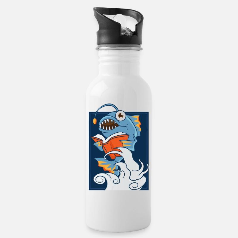 Lesender Laternenfisch - Trinkflasche mit integriertem Trinkhalm - Weiß