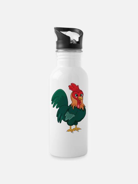 Hahn - Trinkflasche mit integriertem Trinkhalm - Weiß